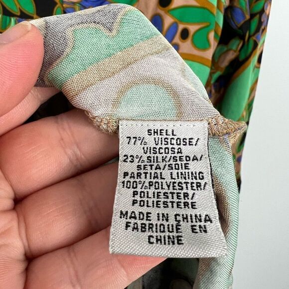 Tibi New York Green Pattern Silk Blend 3/4 Sleeve Dress - Picture 5 of 6